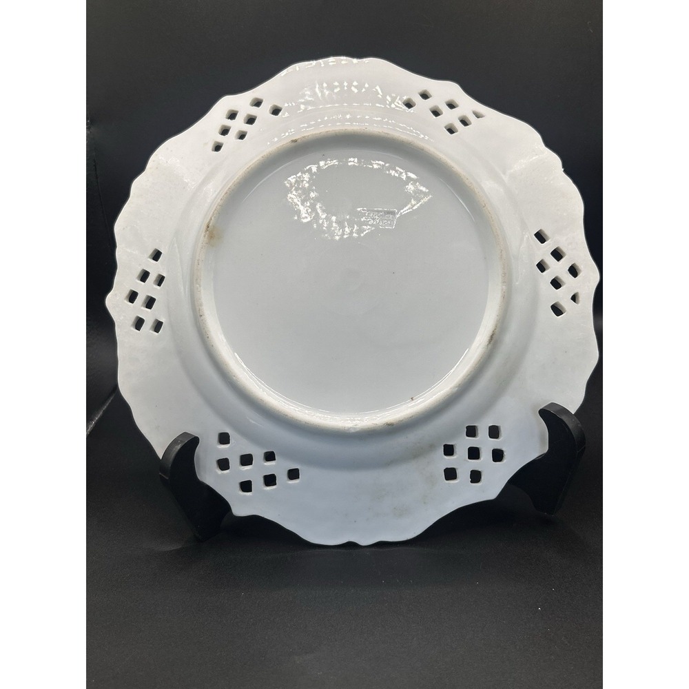 Porcelain German Reticulated Floral Plate 8in Vintage Lattice Edge - Picture 4 of 4